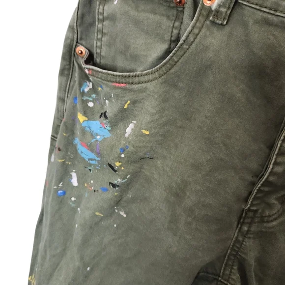 Men's Purple Brand Olive Green w/ Paint Splatters Streetwear Jeans